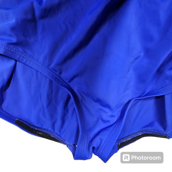 Gabar One Piece Swimsuit Royal Blue & Floral, V Neck with Ruffle Women's Size 14 - Picture 7 of 12